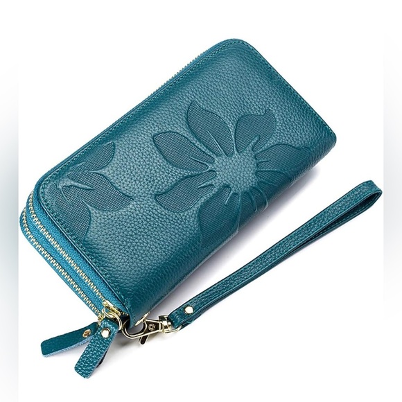 Handbags - Teal Floral Embossed Women's Wallet